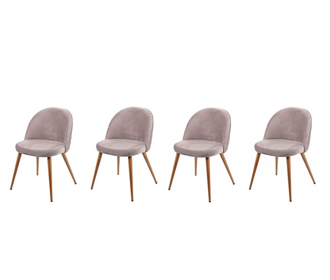 Conjunto de 4 cadeiras para sala de jantar tecido veludo marrom cinza pernas de madeira estilo retrô cds04517