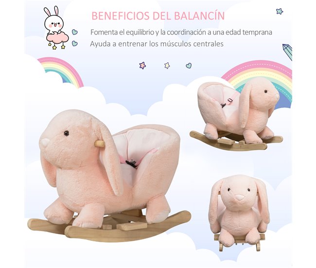 Baloiço para Bebé Pelúcia, Guata, Madeira, Metal HOMCOM Rosa