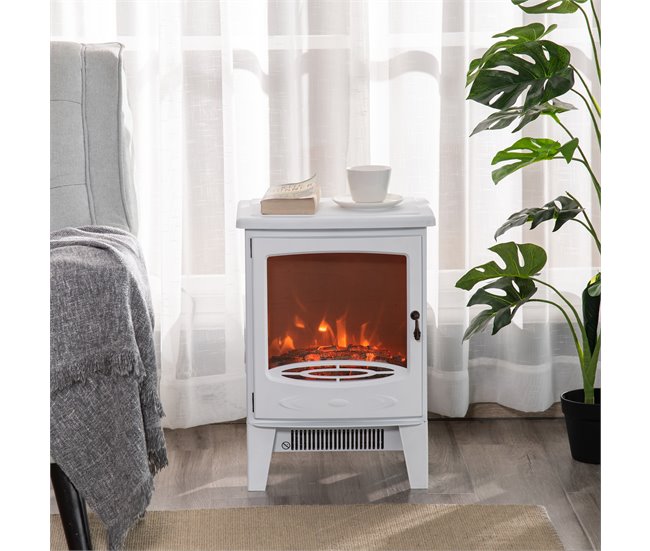 Lareira Elétrica Aço, ABS, Vidro Temperado HOMCOM Branco