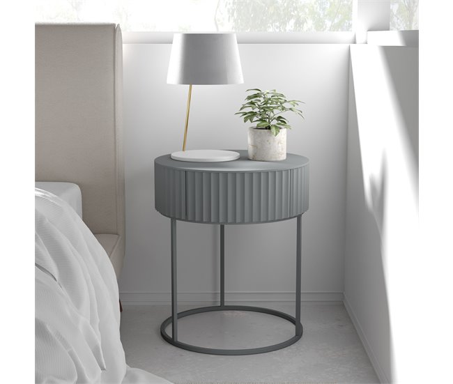 Mesa de apoio Rill redonda com gaveta [en.casa] 40x40 Branco