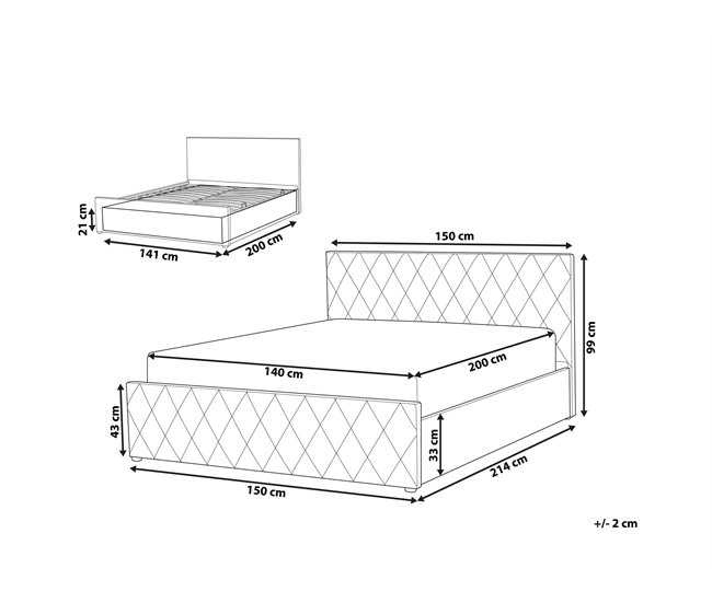 Beliani Cama com estrado Pele sintética ROCHEFORT 150x214 Cinza Escuro
