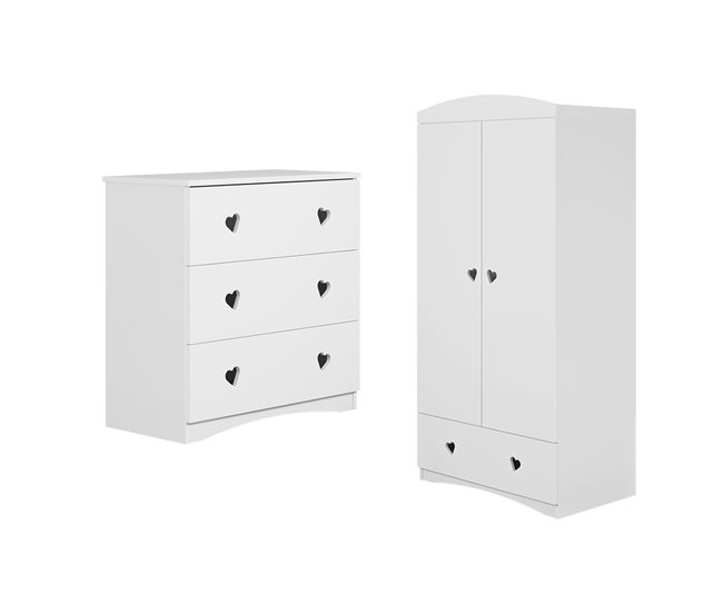 Kocot Kids Julia Cómoda de 3 gavetas e roupeiro de 2 portas e 1 gaveta Branco