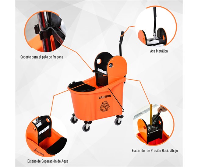 Balde de Esfregona Plástico PP, Metal HOMCOM Laranja