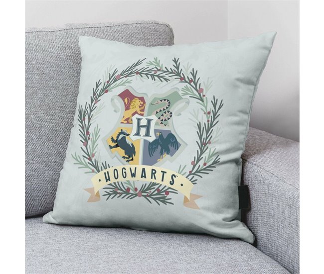 Capa de travesseiro Hogwarts Christmas Cinza Claro