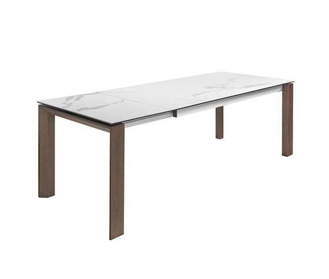 ANGEL CERDA Mesa de jantar extensível retangular mármore porcelânico e nogueira 235x90 Nogal