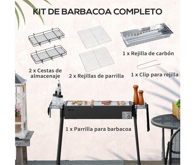 Barbecue a Carvão Aço Inoxidável e Metal Galvanizado Outsunny Preto