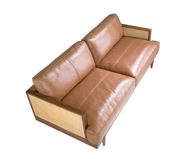 ANGEL CERDA Sofá de 3 lugares em pele castanha Nogal