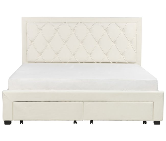 Beliani Cama com armazenamento Veludo LIEVIN 185x217 Creme