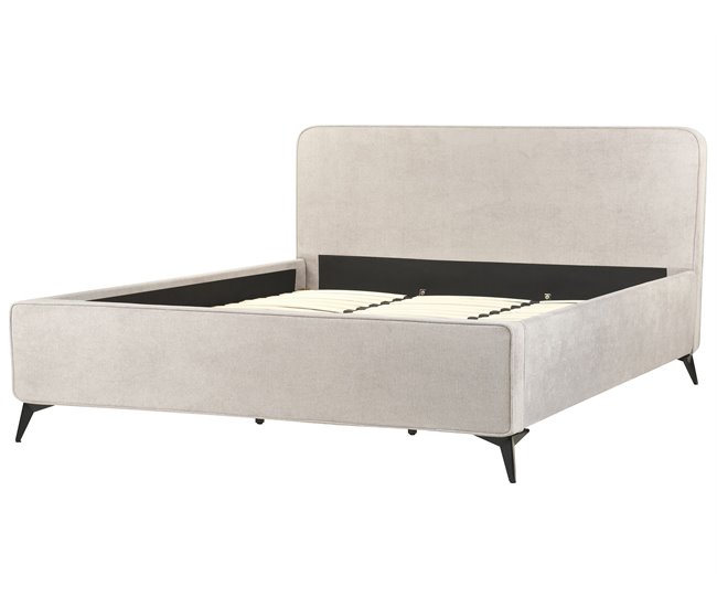 Beliani Cama com estrado Poliéster VALOGNES 192x220 Cinza Claro