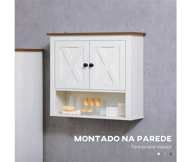 Armário Casa de Banho de Parede Melamina de Madeira kleankin 60 Branco