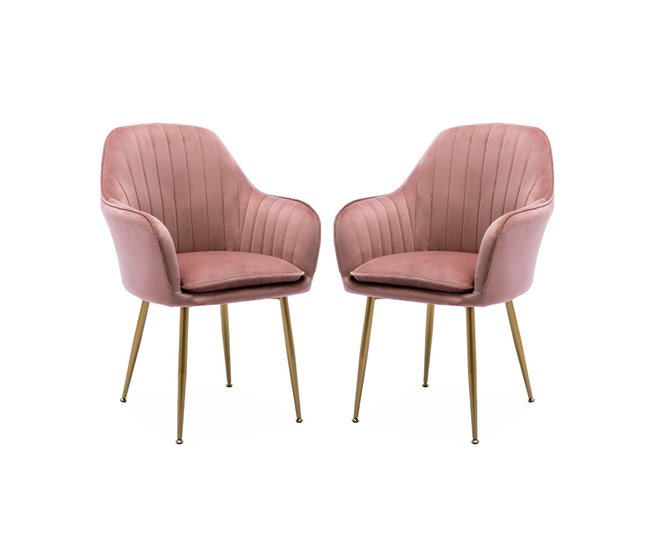 Conjunto de 2 poltronas de veludo com pernas de metal Rosa