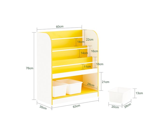 Estante para livros infantis e brinquedos 3 compartimentos KMB108-G SoBuy PT Dourado