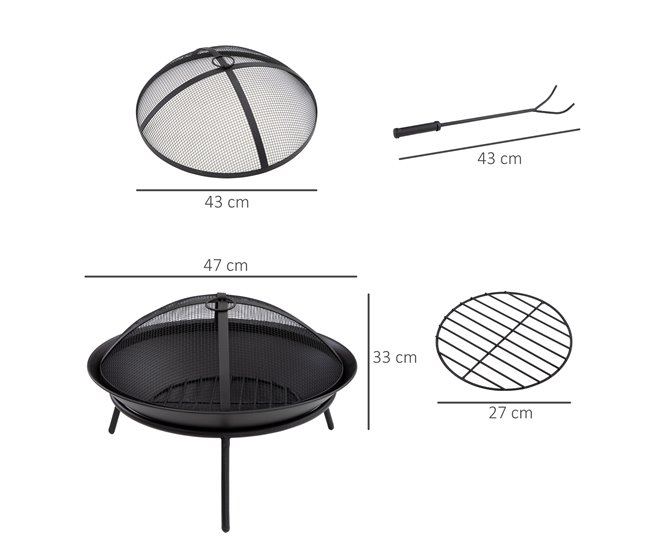 Braseiro de Exterior Metal Outsunny Preto