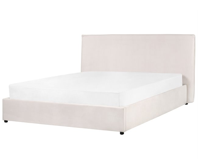 Beliani Cama com armazenamento Veludo LAVAUR 183x210 Branco/ Bege