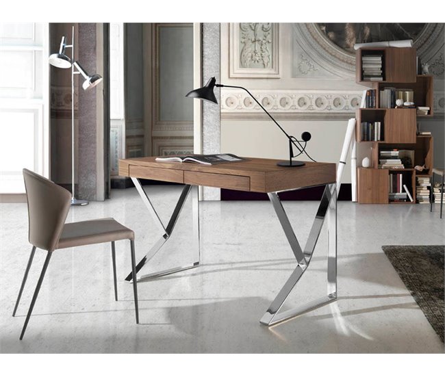 ANGEL CERDA Secretária em nogueira e aço cromado Nogal