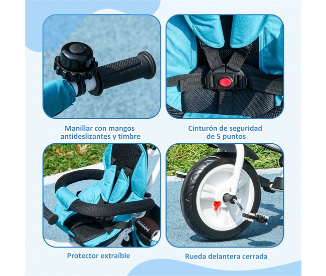 Triciclo para Bebés metal, plástico PP e tecido de poliéster Azul