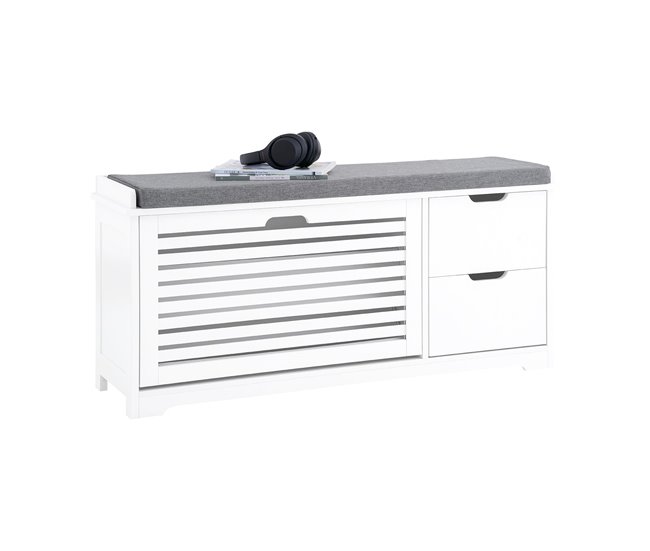 Banco para sapatos com almofada almofadada FSR185-W SoBuy PT Branco