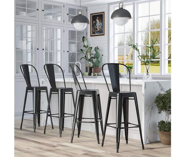 Bancos de Bar Metal HOMCOM, casa - cadeiras Preto