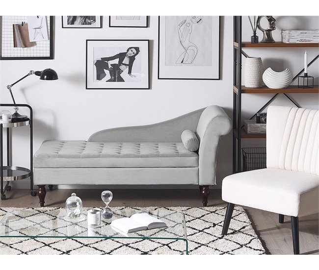 Beliani Chaise longue derecho Terciopelo PESSAC Cinza Claro