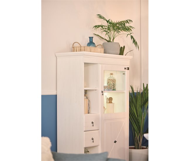 Vitrine 1 porta de vidro 2 gavetas PORTOFINO Branco