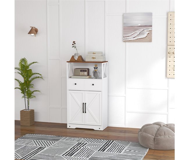 Armário de Cozinha Melamina de Madeira e Aço HOMCOM Branco