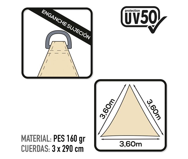 Toldo de sombra triangular Aktive Garden uv50 cor creme Creme