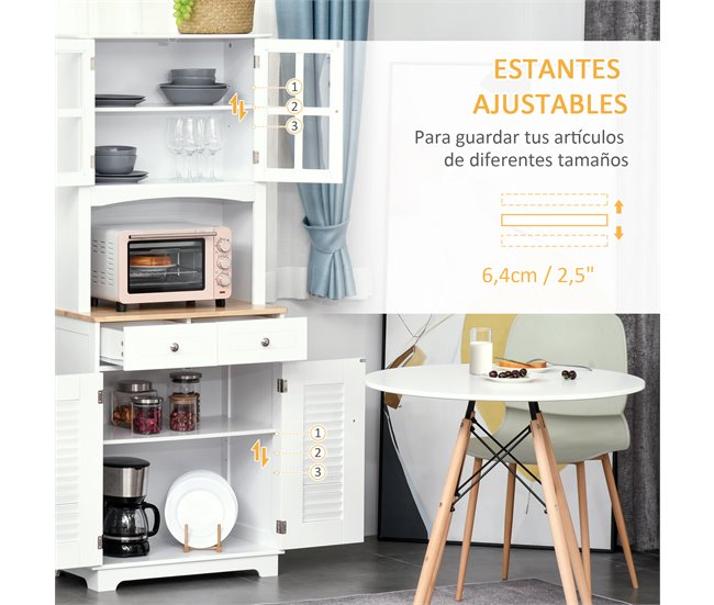 Armário de cozinha auxiliar MDF, Madeira de Borracha HOMCOM 68 Branco