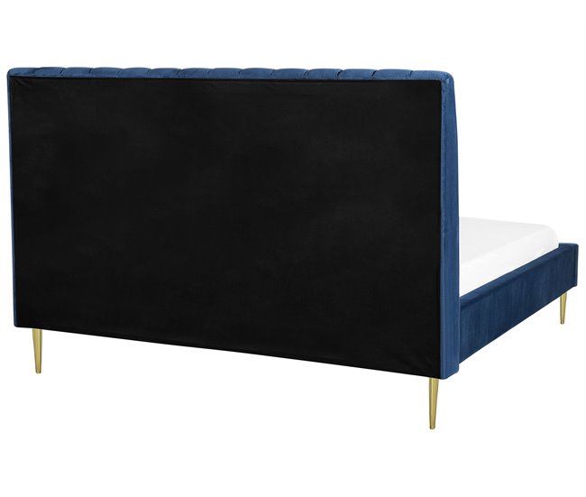 Beliani Cama com estrado Veludo MARVILLE 198x225 Azul Marino