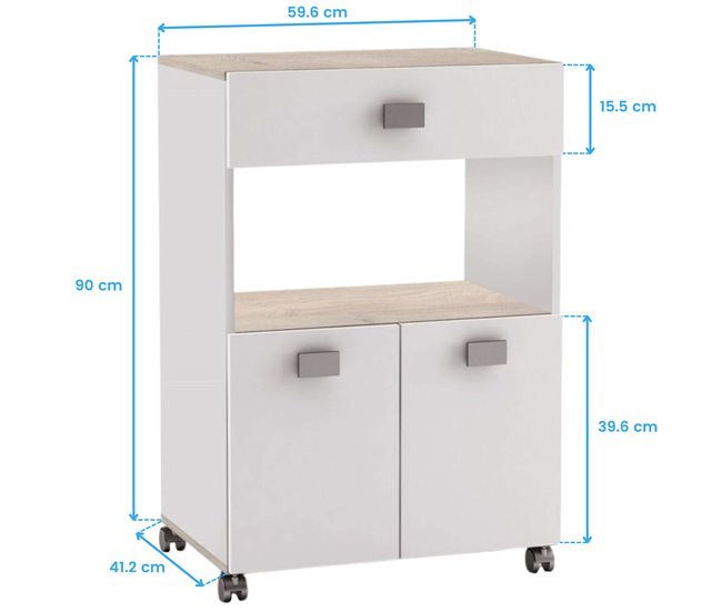 Armário auxiliar de cozinha com 2 portas e 1 gaveta Branco/ Madeira