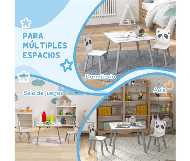 Mesa e Cadeiras Crianças MDF e Madeira de Pinho ZONEKIZ Cinza