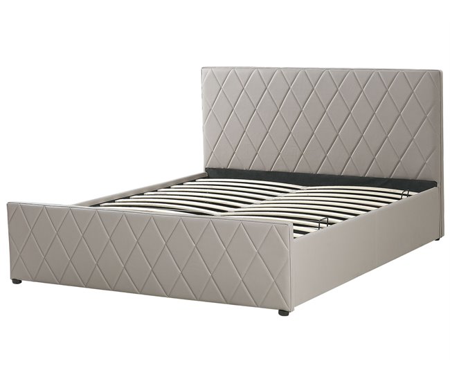 Beliani Cama com estrado Pele sintética ROCHEFORT 190x214 Cinza Escuro