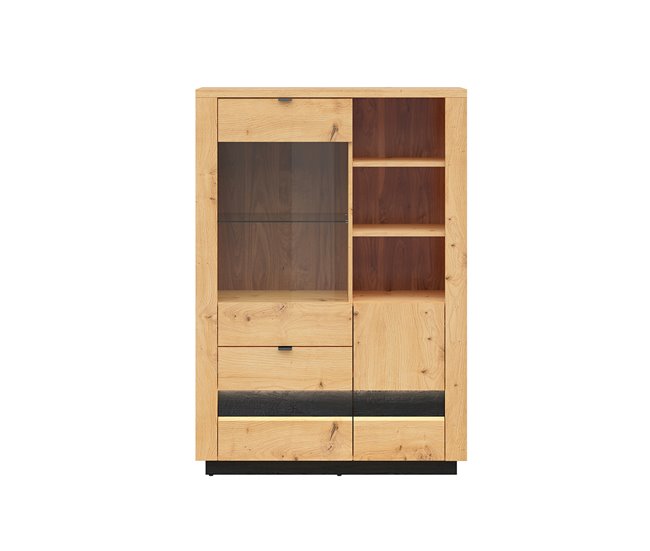 Cómoda de 2 portas e 2 gavetas com LED Glenn Madeira