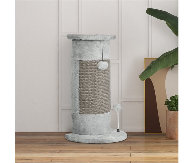Arranhador para Gatos Aglomerado, Peluche e Sisal PawHut Cinza