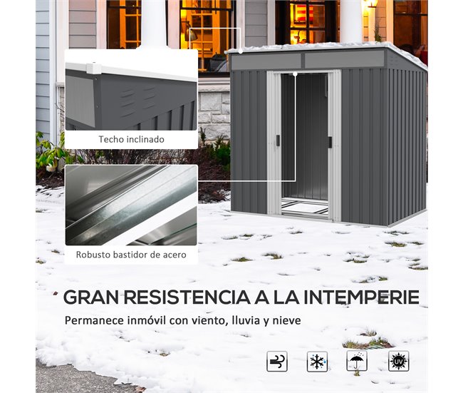 Abrigo de Jardim Aço Galvanizado Outsunny Cinza