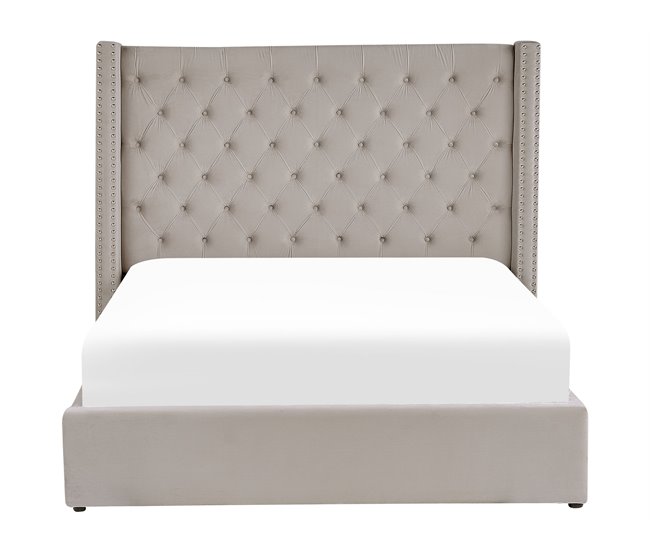 Beliani Cama com armazenamento Veludo LUBBON 190x217 Cinza Claro