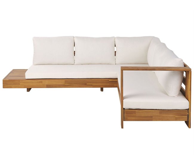 Beliani Conjunto lounge Madeira de acácia MARETTIMO Branco/ Bege