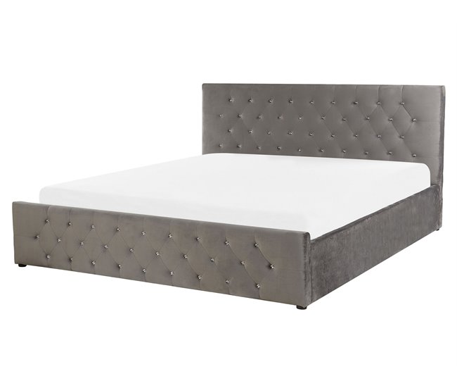 Beliani Cama con almacenaje Terciopelo AMIENS 171x217 Cinza Escuro
