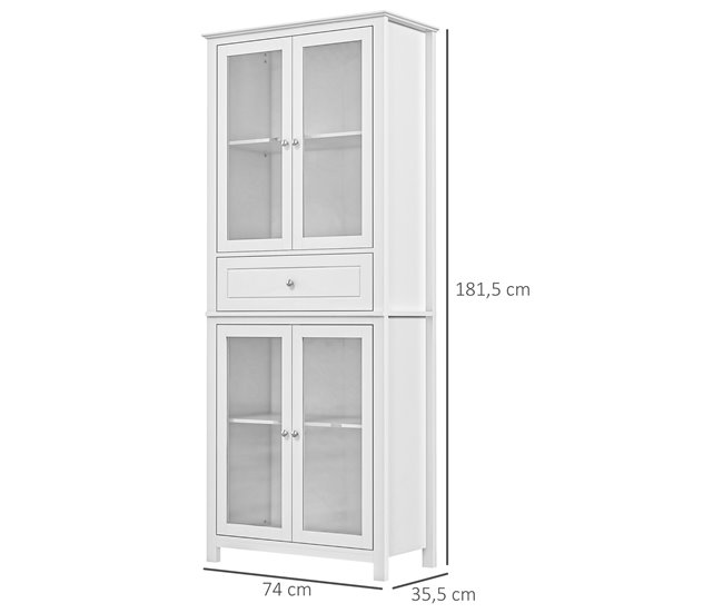 Armário de Cozinha MDF e Vidro Temperado HOMCOM, casa - cozinha Branco