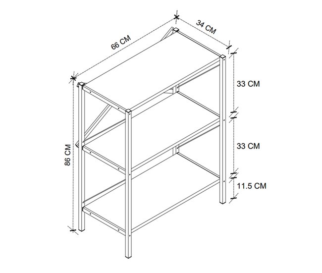 Estante para sala de estar Rus com 3 prateleiras Preto/ Madeira