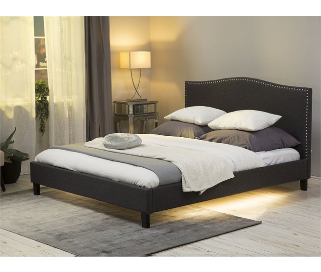 Beliani Cama com estrado Poliéster MONTPELLIER 191x214 Cinza Escuro