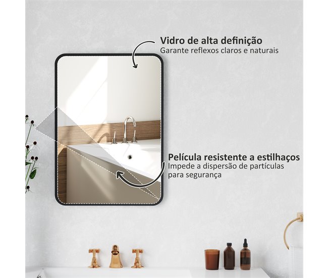 Espelho Casa de Banho Vidro e Metal HOMCOM, casa - casa de banho Preto