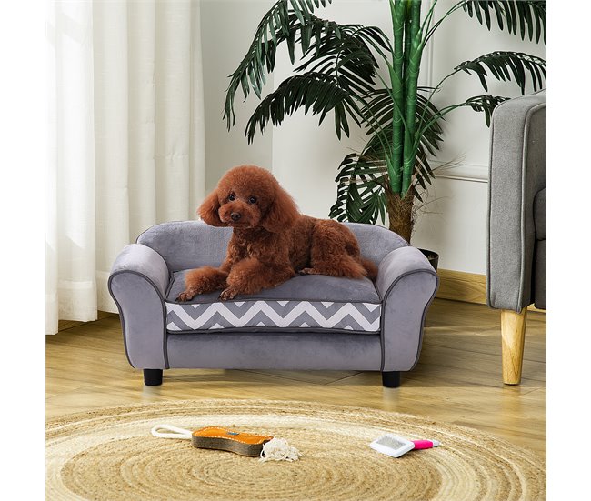 Sofá para Animal de Estimação Madeira, Esponja, PVC, Plástico Cinza