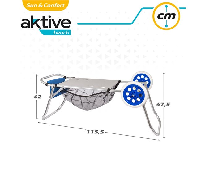Carrinho de praia multifuncional de alumínio Aktive Azul