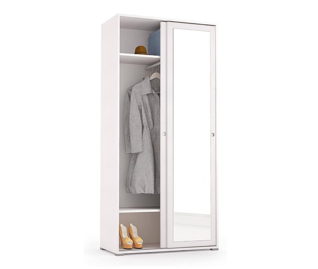 Armário 2 portas com efeito madeira 90 Branco