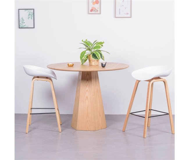Banqueta nórdica com pernas em faia  - Daxer Branco