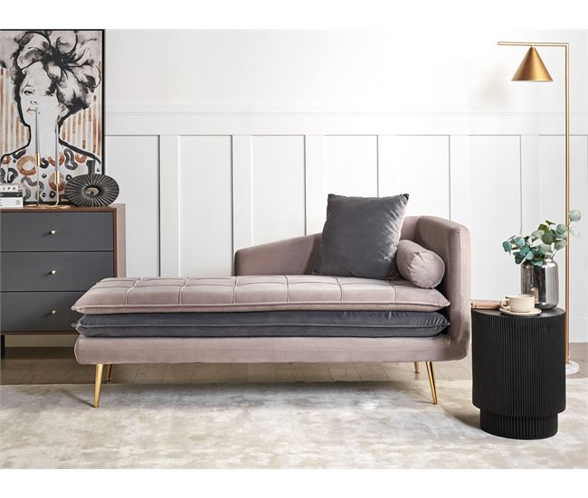 Beliani Chaise longue versão à direita Veludo GONESSE Cinza