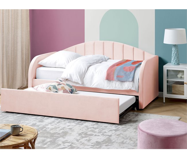 Beliani Cama nido Terciopelo EYBURIE 99x217 Cinza Claro