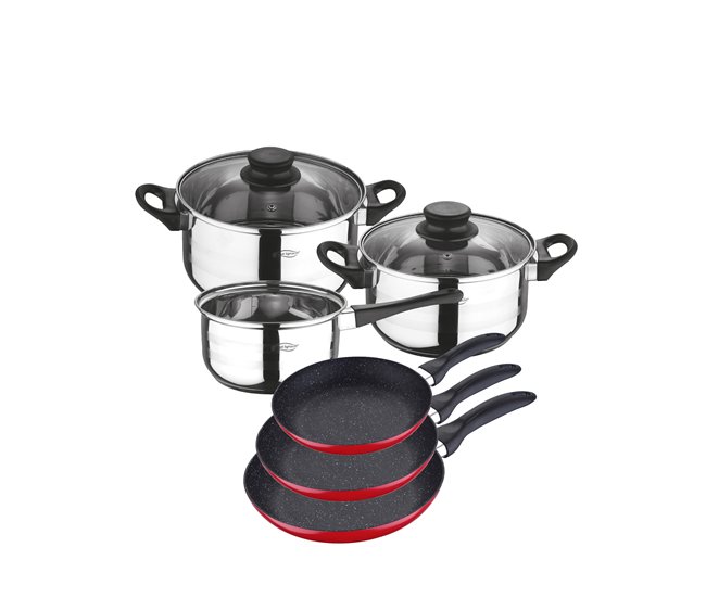 5 peças e frigideiras de bateria de cozinha Cromada