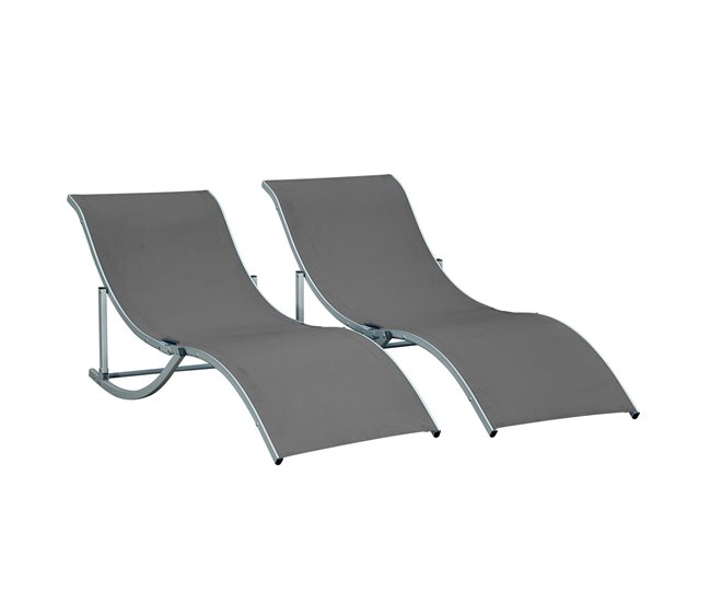 2 espreguiçadeiras dobráveis Aluminum, Texteline Outsunny Cinza