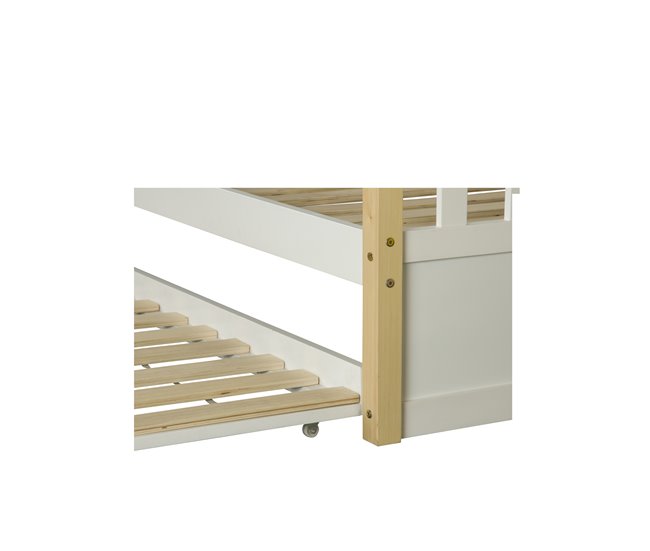 Cama nido de madeira maciça WOOD 90x190 cm em branco natural Branco/ Madeira